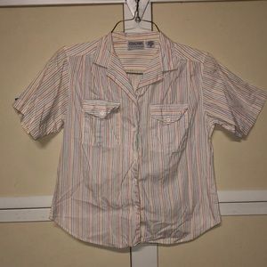 #1466 KHAZANA button down short sleeve striped pockets shirt Med